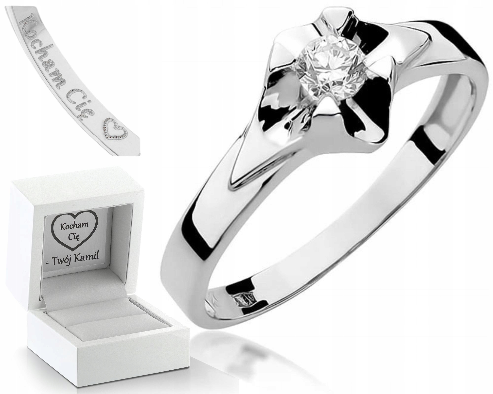 Zásnubní Prstýnek Diamanty Z Bílého Zlata, Gravírování Bonus , Dárek 585