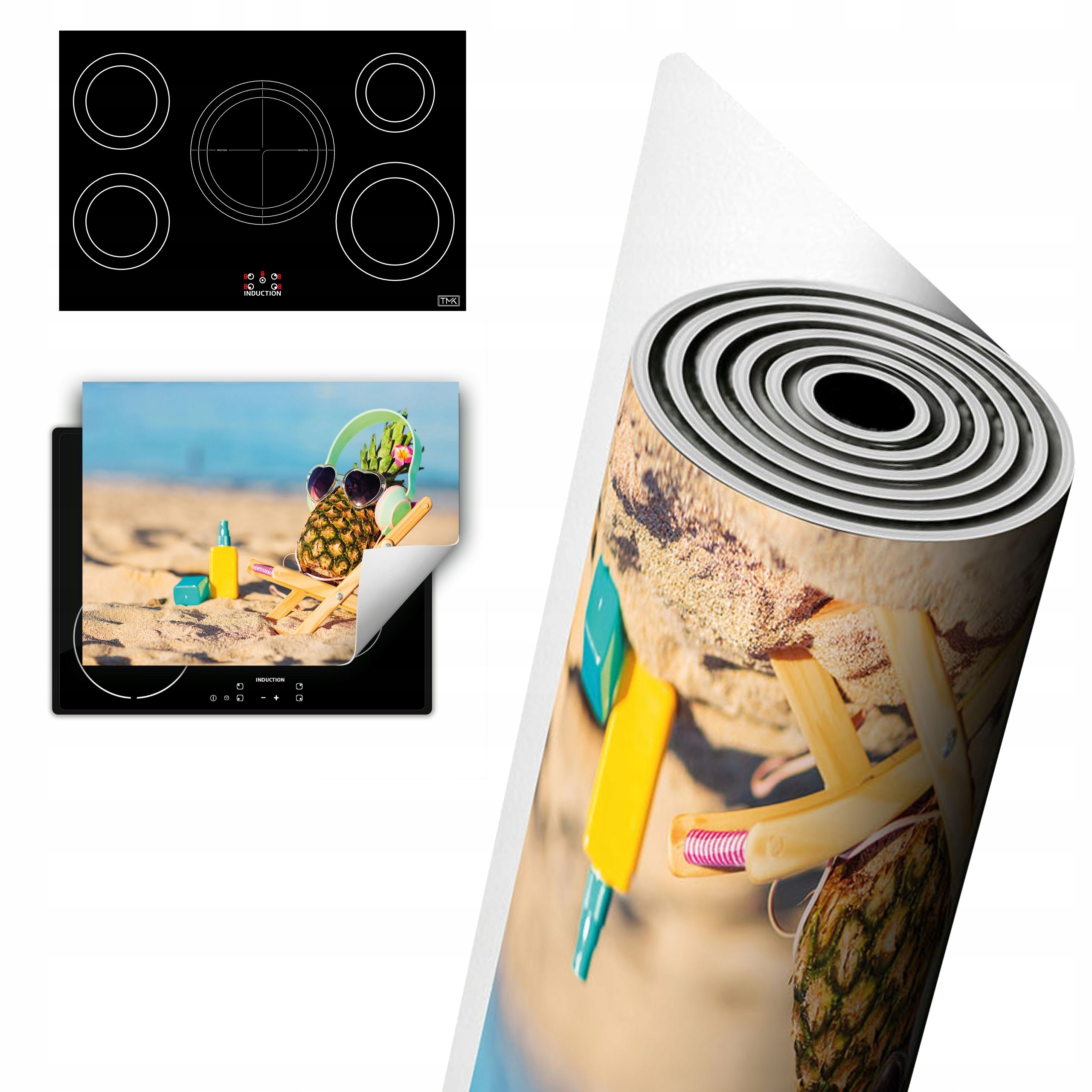 Vinylová Ochrana Na Indukci Deska 80x52 pláž ananas