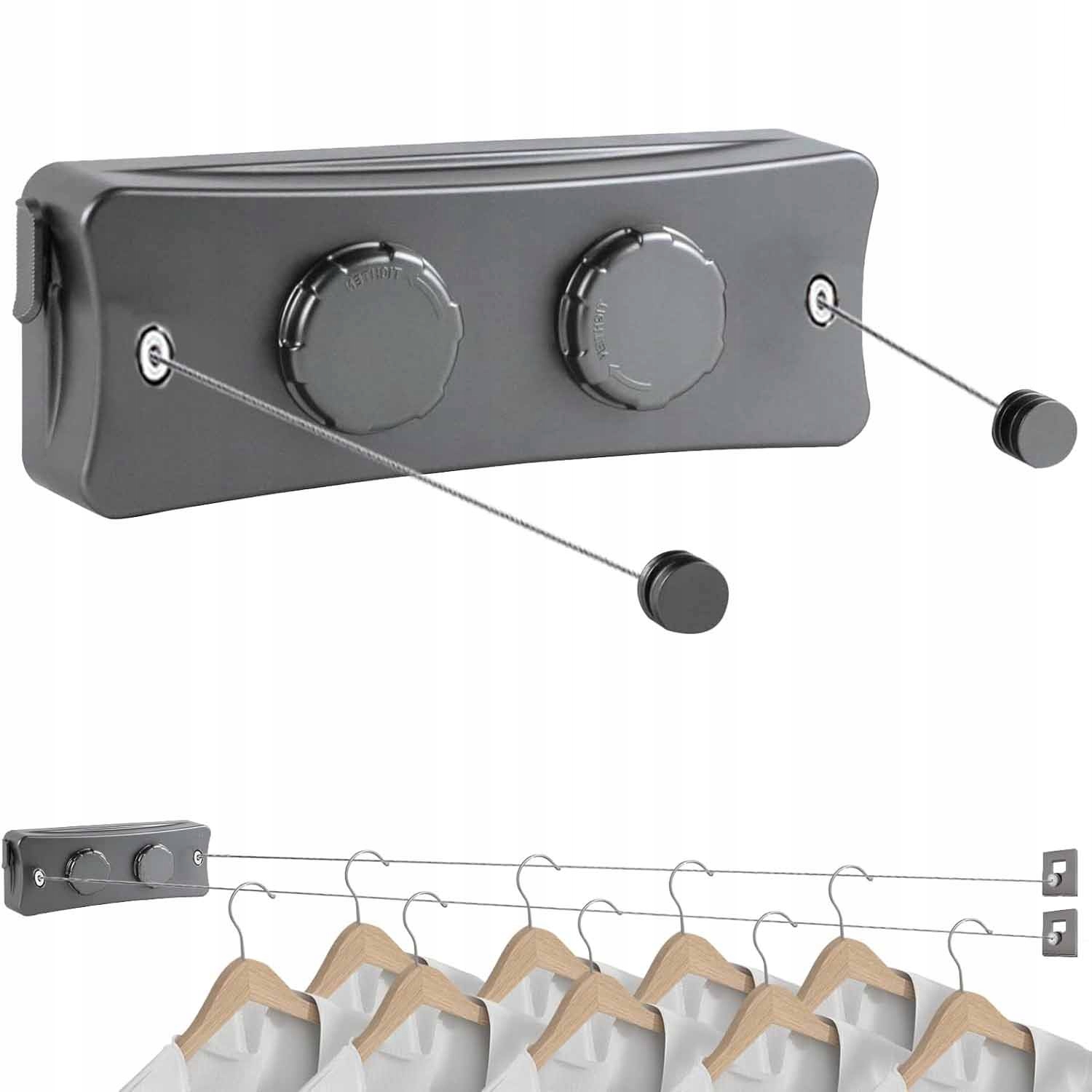 Levně Sušák Nástěnný Provázkový, Roztahovatelný, Černý, Koupelnový, Pevný