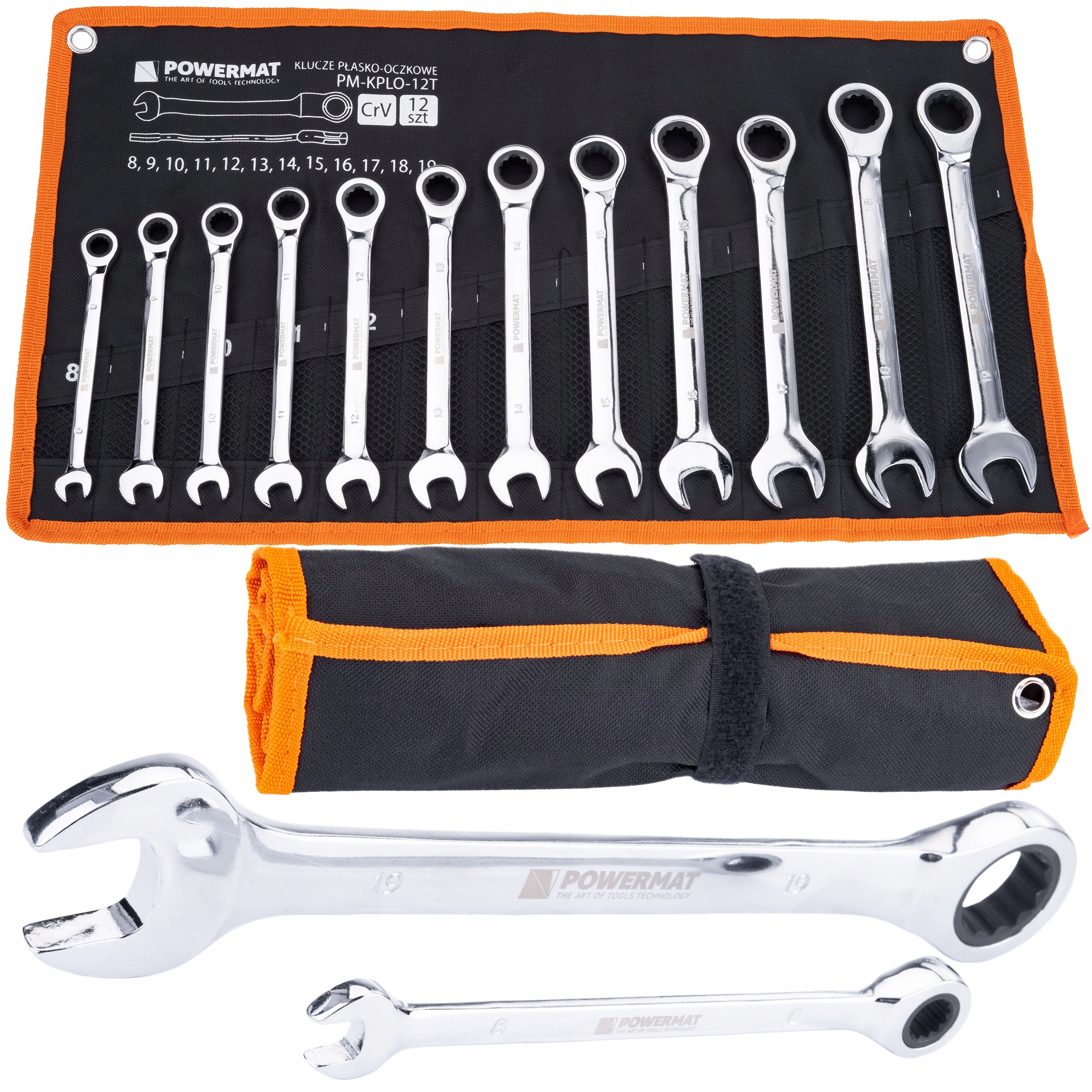 Klucze Płasko Oczkowe Z Grzechotką Zestaw Kluczy Komplet 12EL. 8-19MM CrV