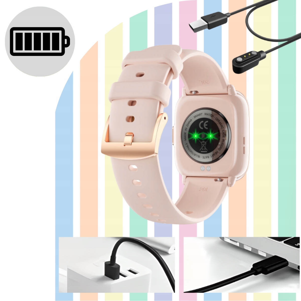SMARTWATCH ZEGAREK DAMSKI POLSKIE MENU ROZMOWY POWIADOMIENIA PULS AMOLED Komunikacja Bluetooth