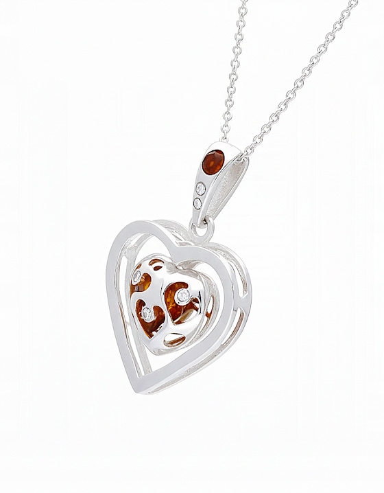 Stříbrný Přívěsek Srdce Jantar Stříbrný Přívěsek