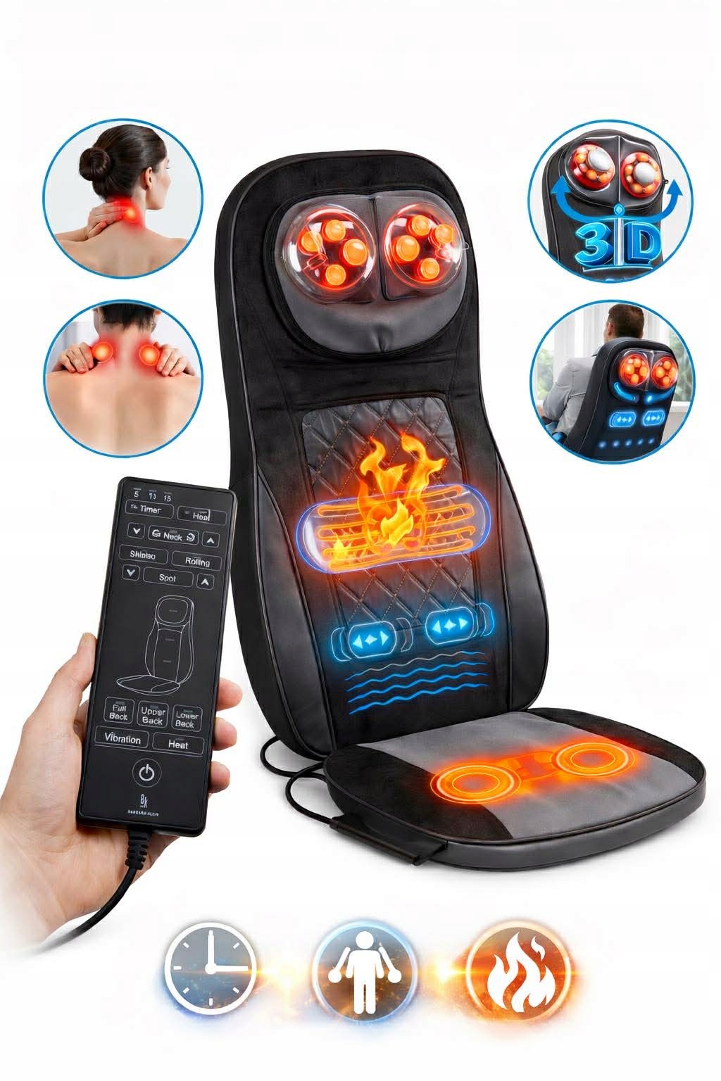 Mata masująca-sterowana/Masażer plecy kark z podgrzewaniem, Shiatsu Gruba