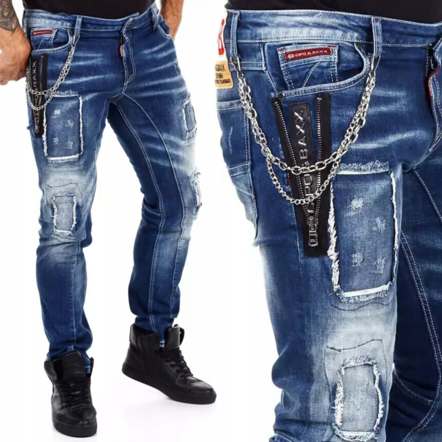 Joggery Džíny Pánské kalhoty Cipo Baxx Zámky Řetěz