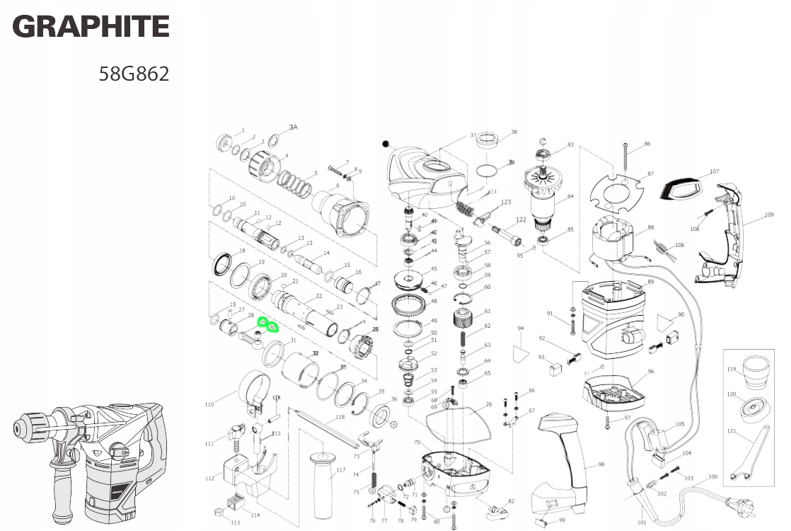 KORBOWÓD DO MŁOTA UDAROWEGO MŁOTOWIERTARKI GRAPHITE 58G862 Kod producenta K/58G862-40-2