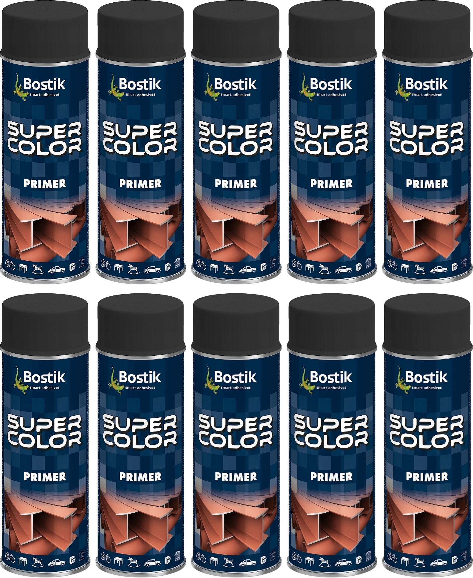10szt Bostik Color Primer Lakier Podkładowy 400ml Czarny Aerozol Spra