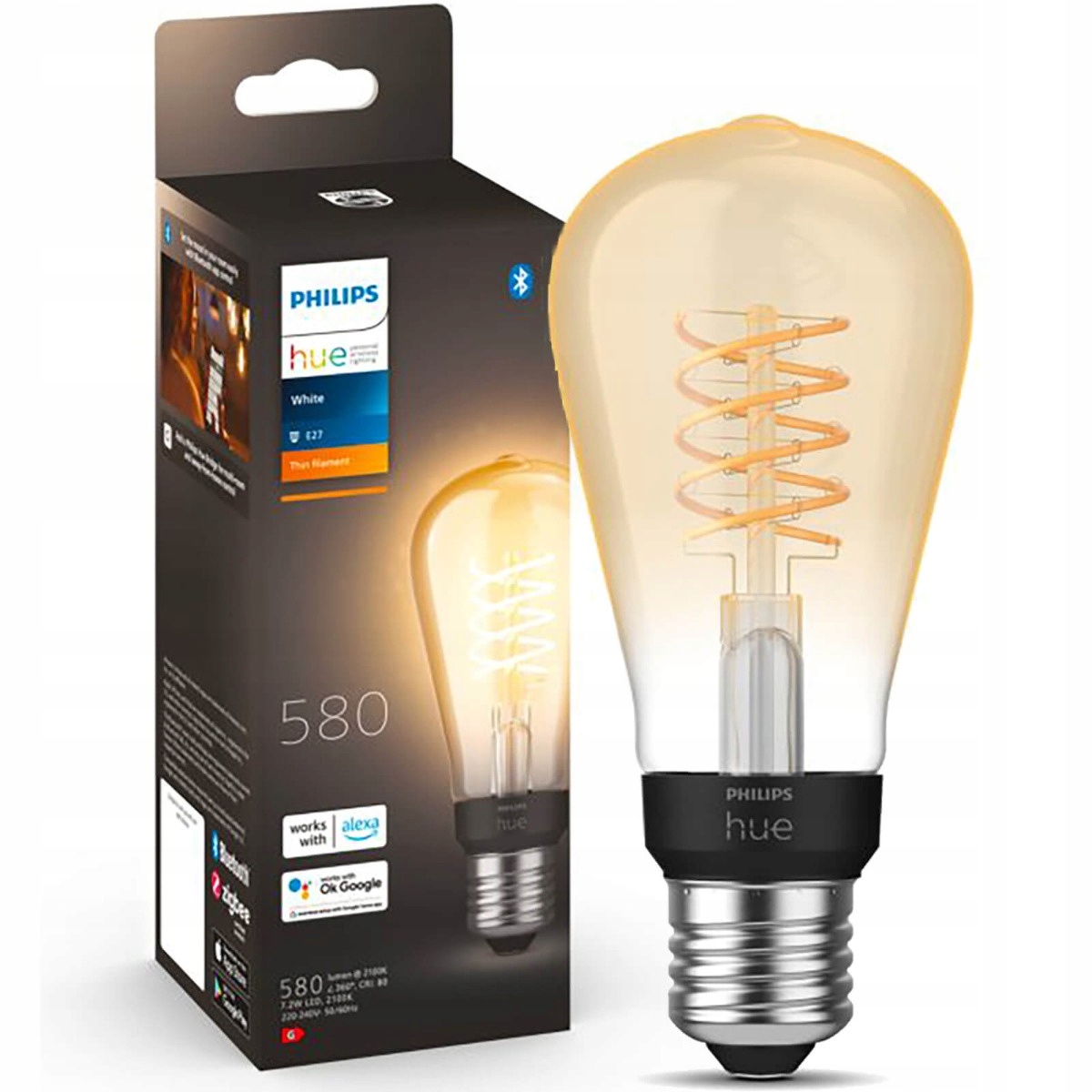 Led žárovka Edison E27 ST64 7W Filament Philips Hue White Bluetooth Zigbee