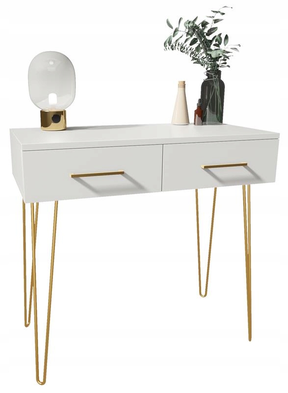 Toaletka V1 BIS biała złote nogi glamour konsola PER
