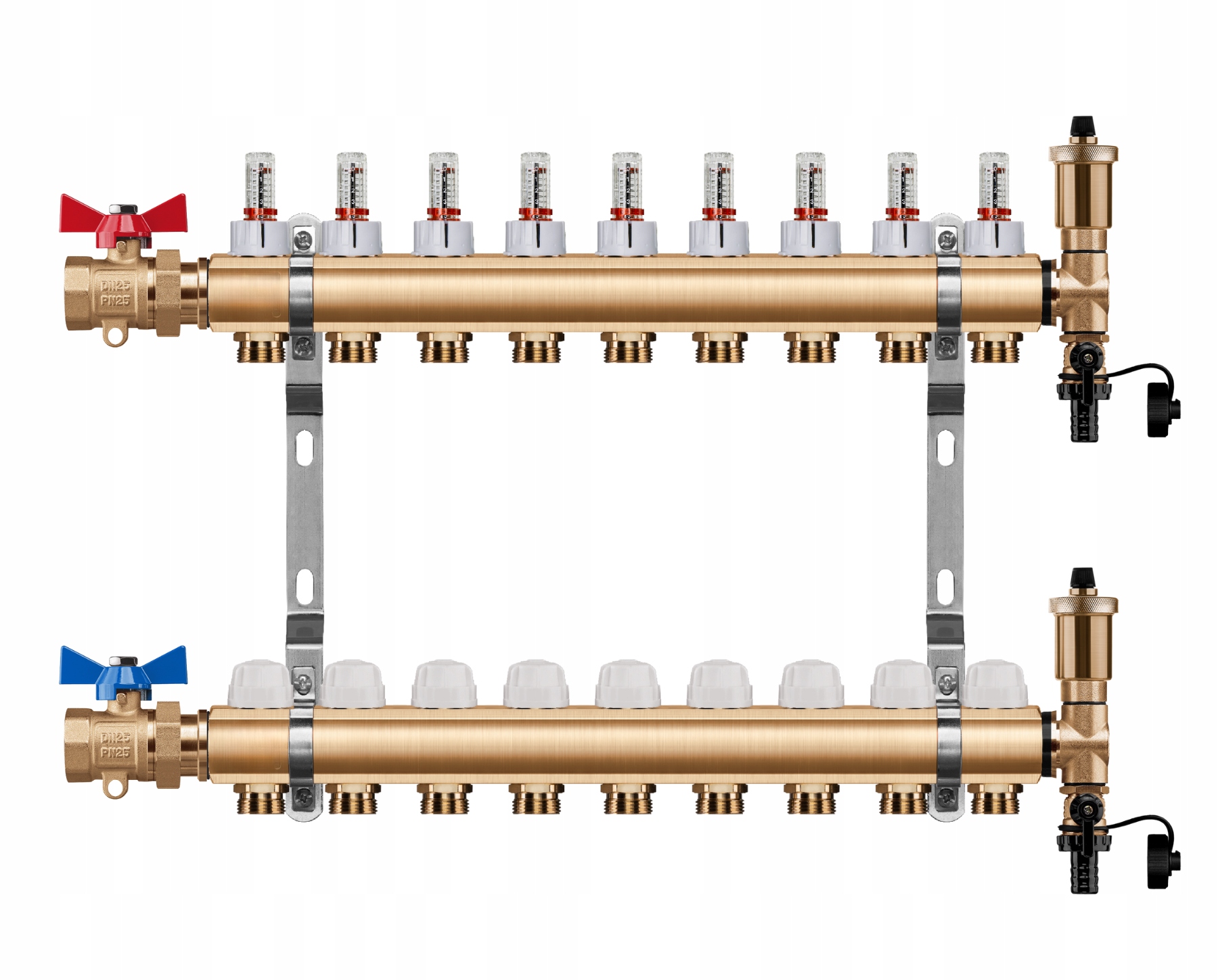 Rozdělovač Podlahového Vytápění 9 Okruhů Jednoduchý Kulový Ventil Pex