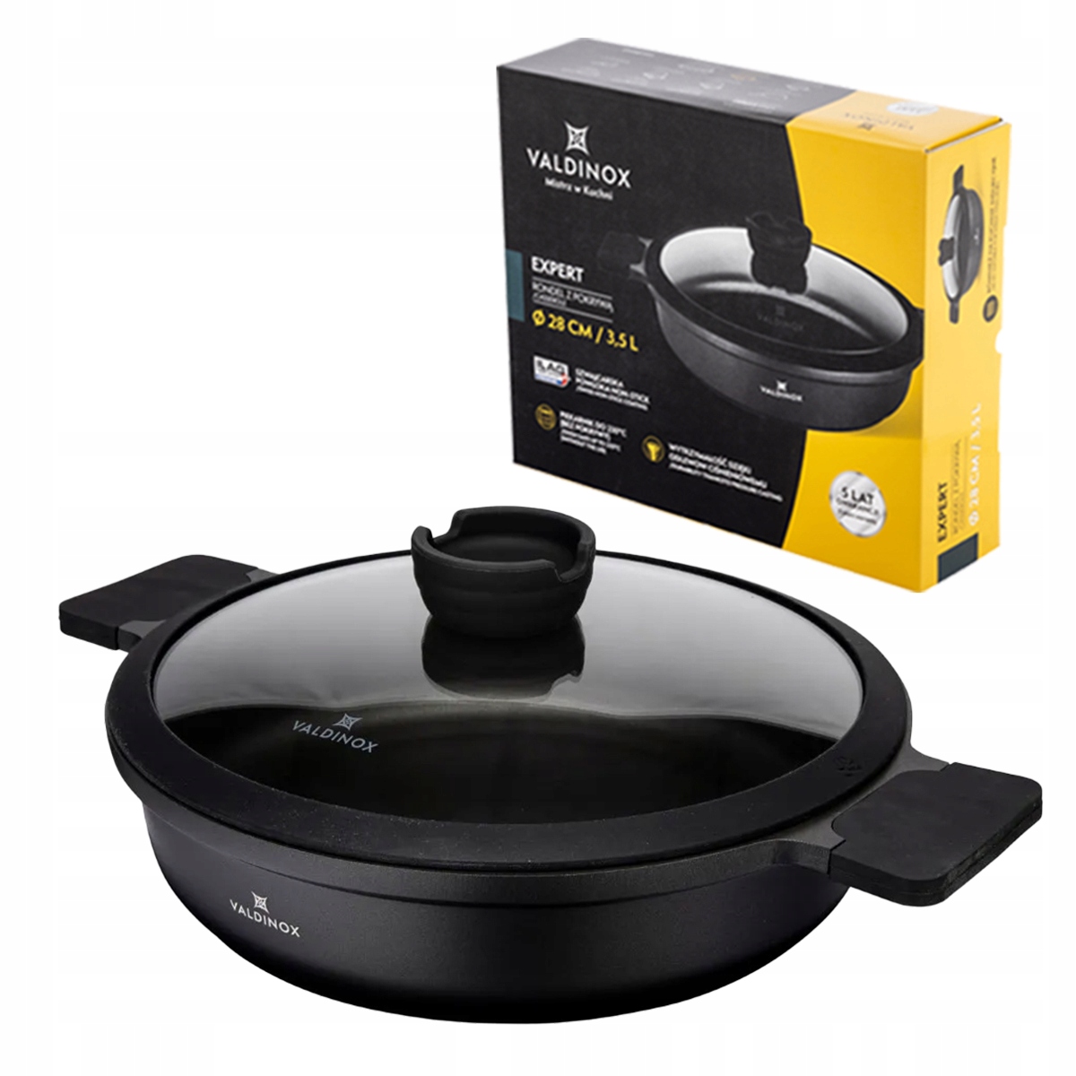 Rondel 3,5 l garnek niski patelnia głęboka z pokrywką Valdinox Expert 28 cm