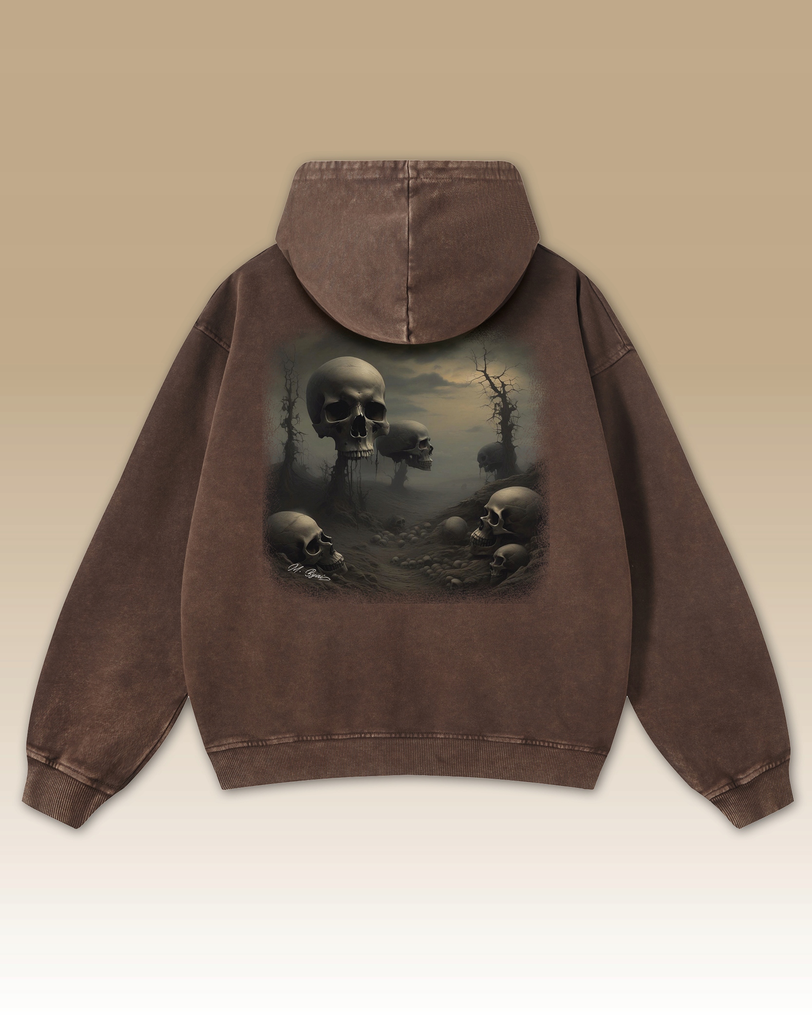 Mikina s kapucí Postapokalyptická krajina Beksiński Lebky Hnědá XXL