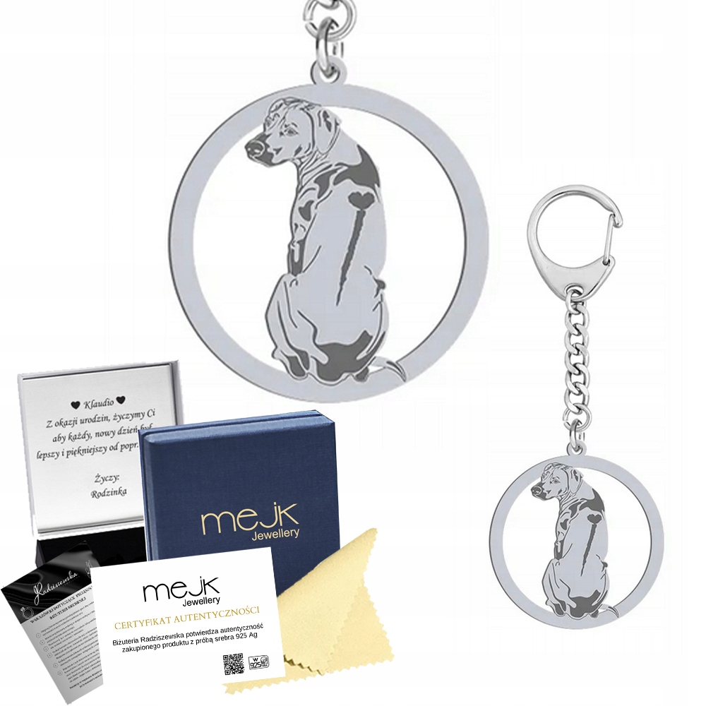 Přívěsek Na Klíče Stříbrný s Rhodéským ridgebackem 925 Dárek Žena Dedikace Bonus
