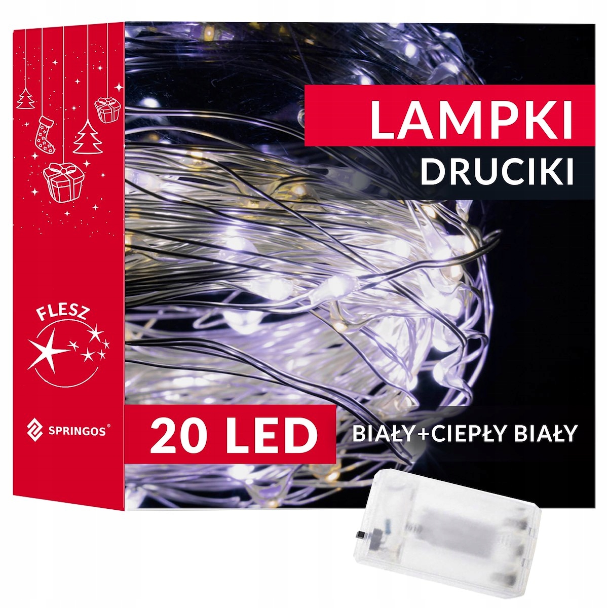 LAMPKI 20 LED DRUCIKI OŚWIETLENIE CHOINKOWE CIEPŁE ZIMNE NA BATERIE MIKRO Kod producenta CL0012