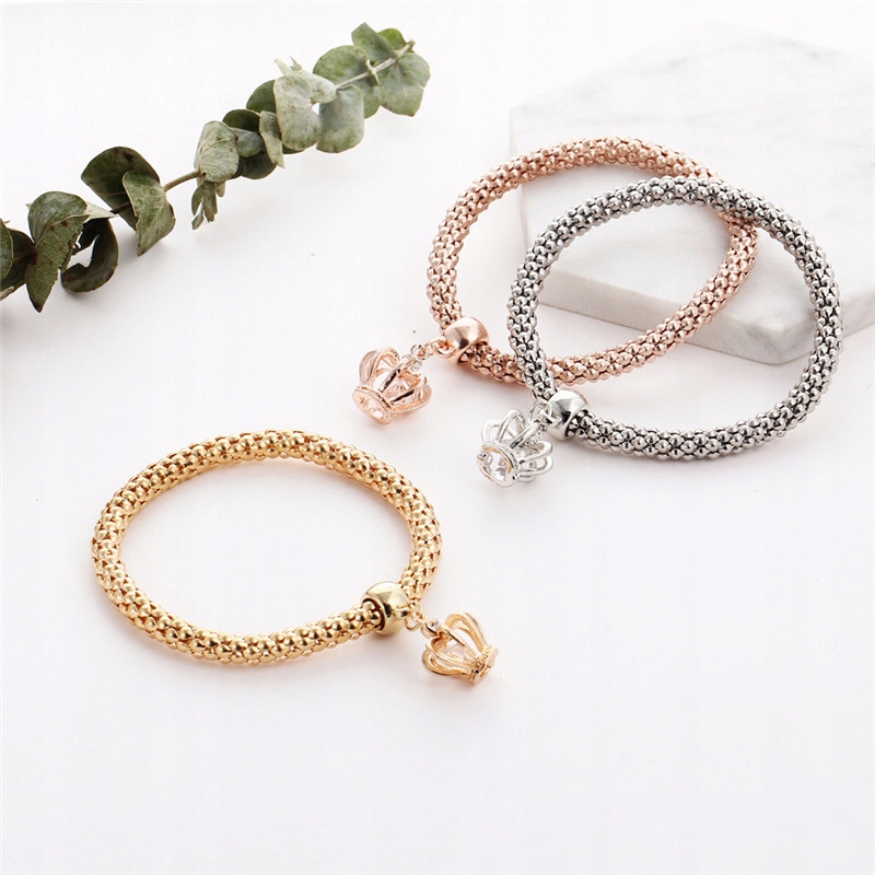 Zestaw 3 Bransoletki Złoty Siatka Żmijka Korona Okazje uniwersalny