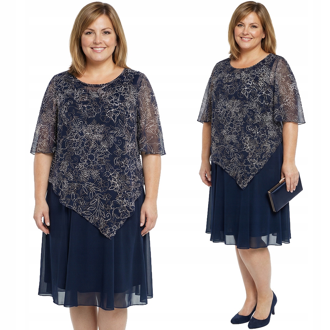 Tmavě modrá šaty sukně s vzorem plus size velikost 48