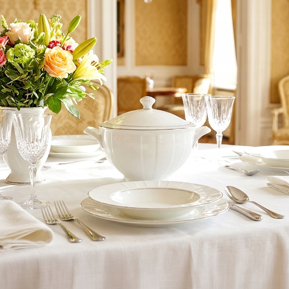 H122 Serwis Obiadowy 6/18 Platynowa Rosa Oktawa Ćmielów Polska Porcelana