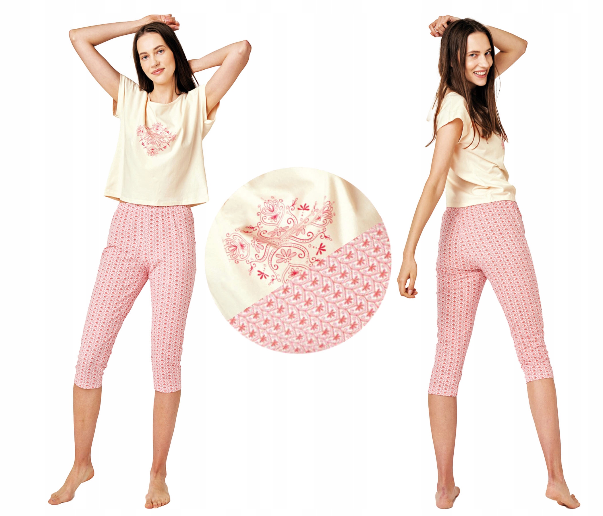 Key Dámské bavlněné pyžamo s krátkým rukávem a přiléhavými kalhotami Lns 796 S