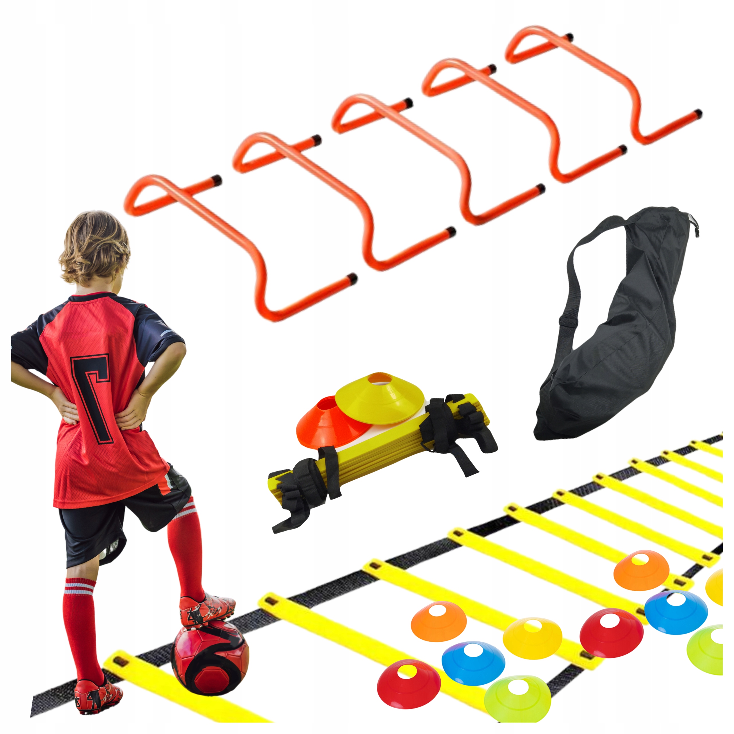 Zestaw Piłkarski Profesjonalna Drabinka Płotki Pachołki do treningu