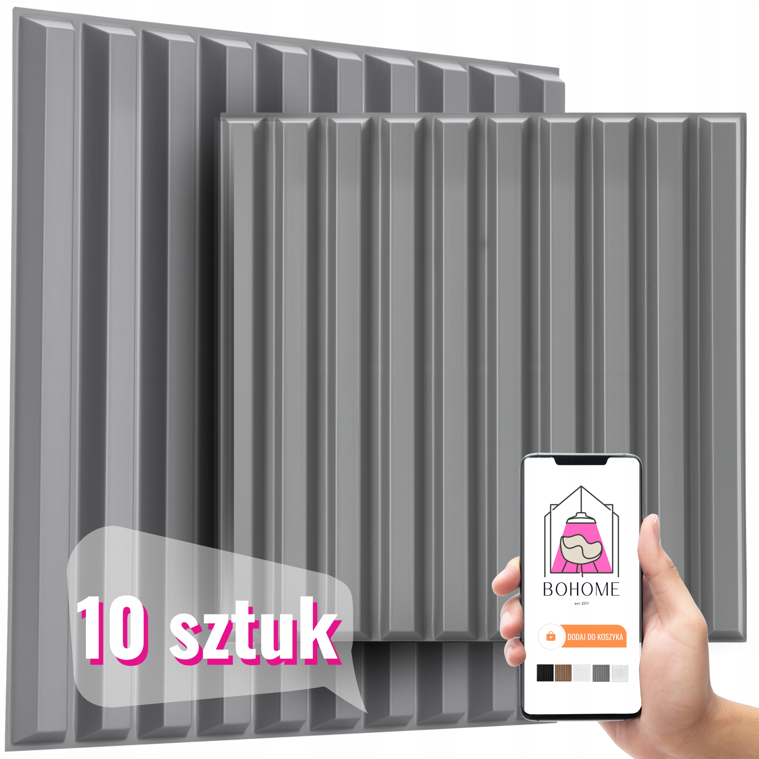 10x Panele Dekoracyjne Lamele 3D Szare Kaseton Pvc Komplet 2,5 m² Ścienne