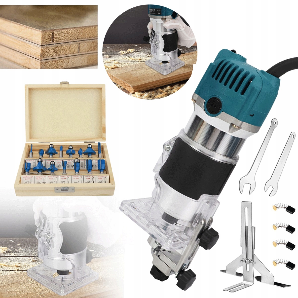 Modrá frézka 800 W 30000 ot/min s 15 frézami a lineárním vedením