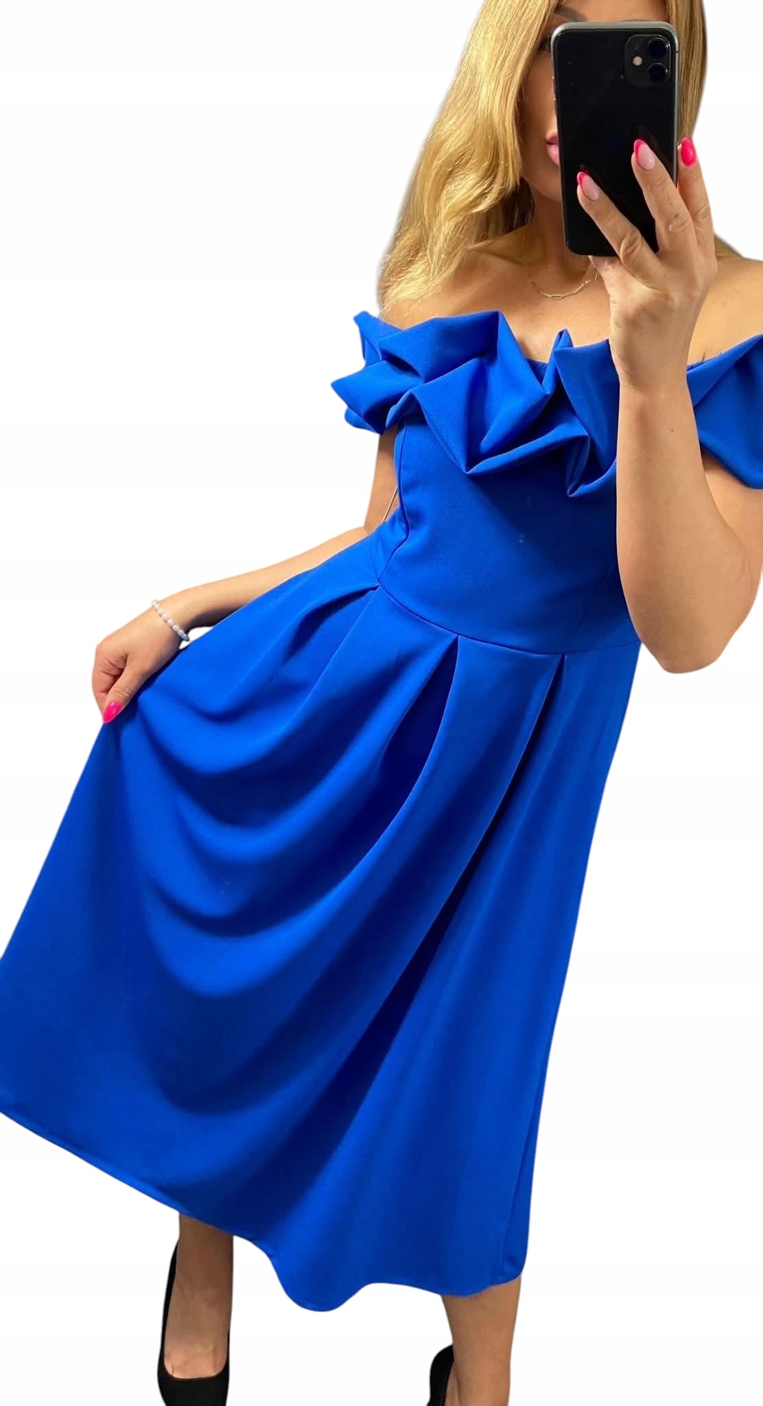 V0029 Elegantní Dlouhé Šaty S Volánem, Přiléhavé Chrpa vel. 38 (M)