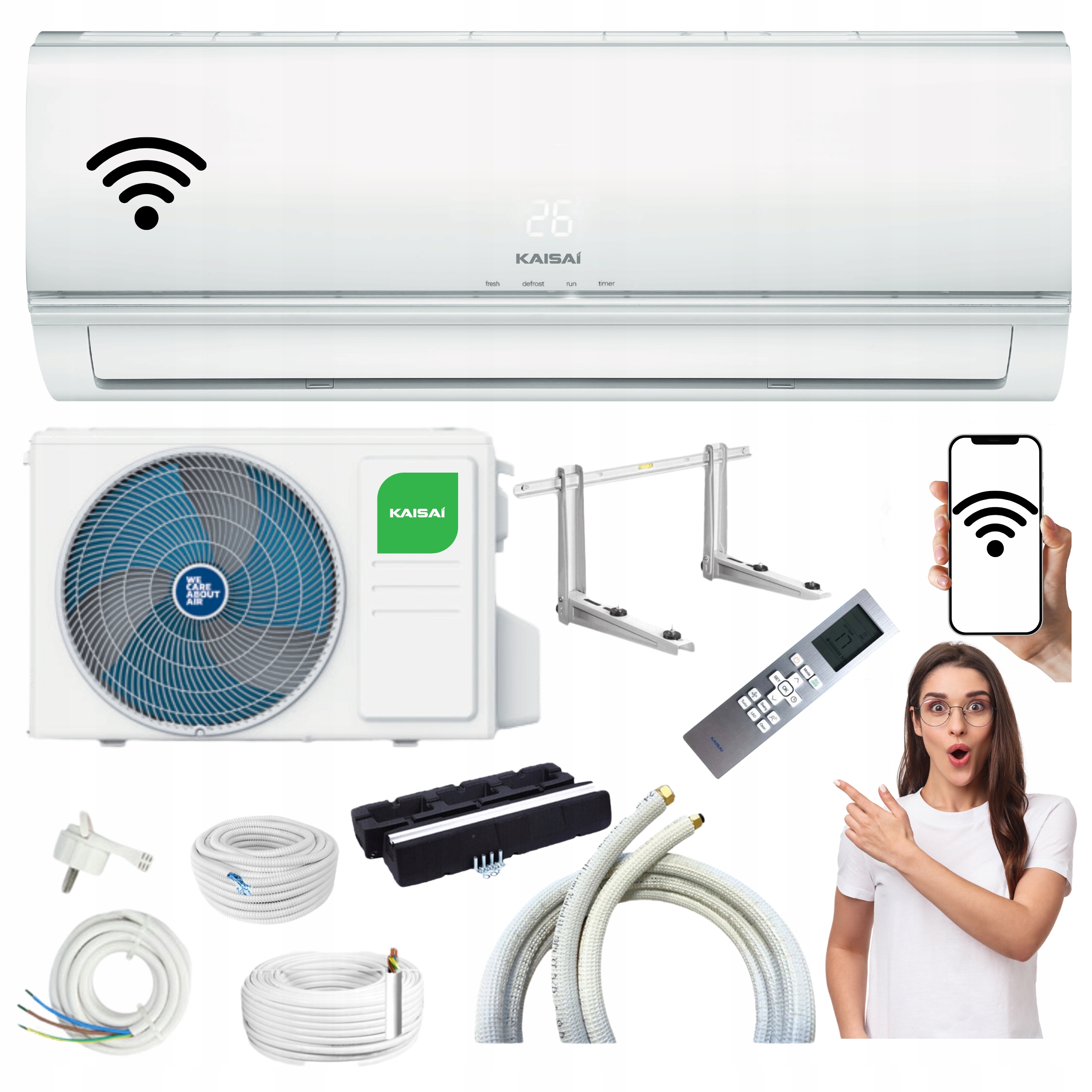 Nástěnná klimatizace Kaisai Eco 5,3 kW 50 m2 Wifi Topení Připraveno K Montáži