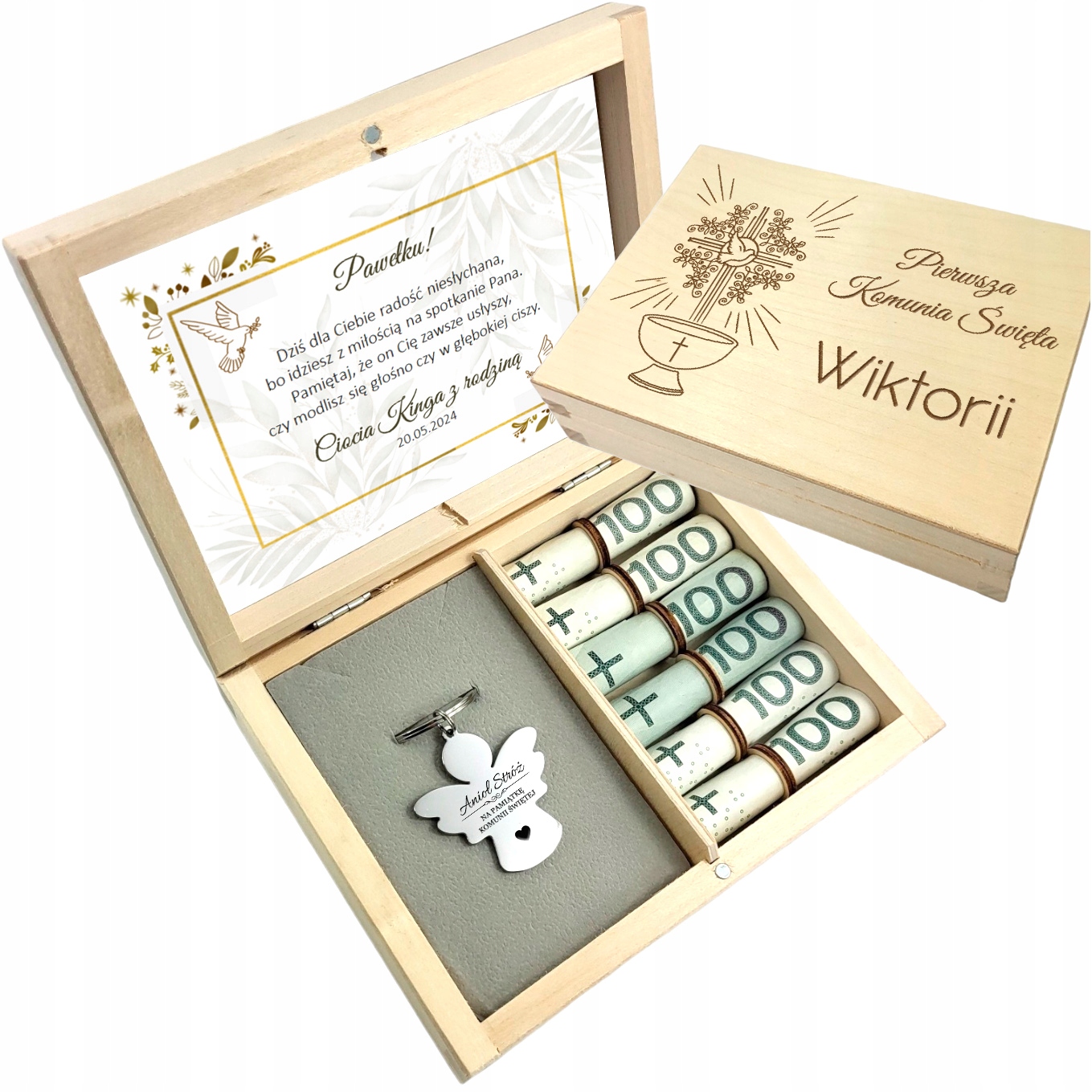 PAMIĄTKA KOMUNII ŚWIĘTEJ prezent pudełko pieniądze KOMUNIA