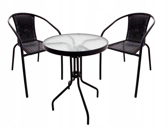 ZESTAW STOLIK SZKLANY+ 2 KRZESŁA ELEGANCKI KOMPLET MEBLI OGRODOWYCH