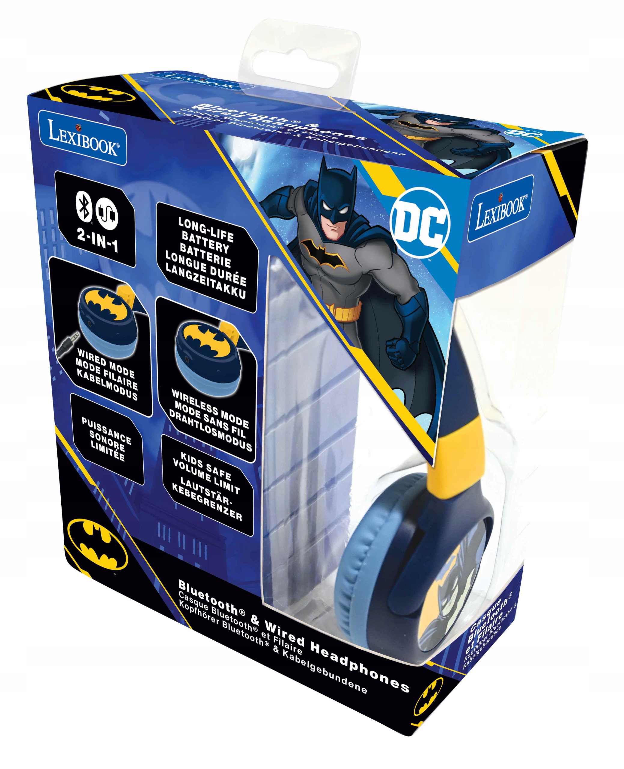 Skládací sluchátka Batman 2 v 1 Bluetooth a kabelová s ochranou hlavy
