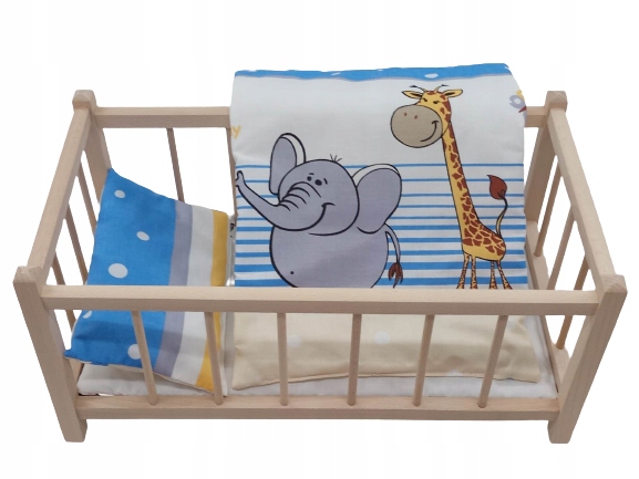 Drewniane łóżeczko dla lalek + POŚCIEL+ MATERAC