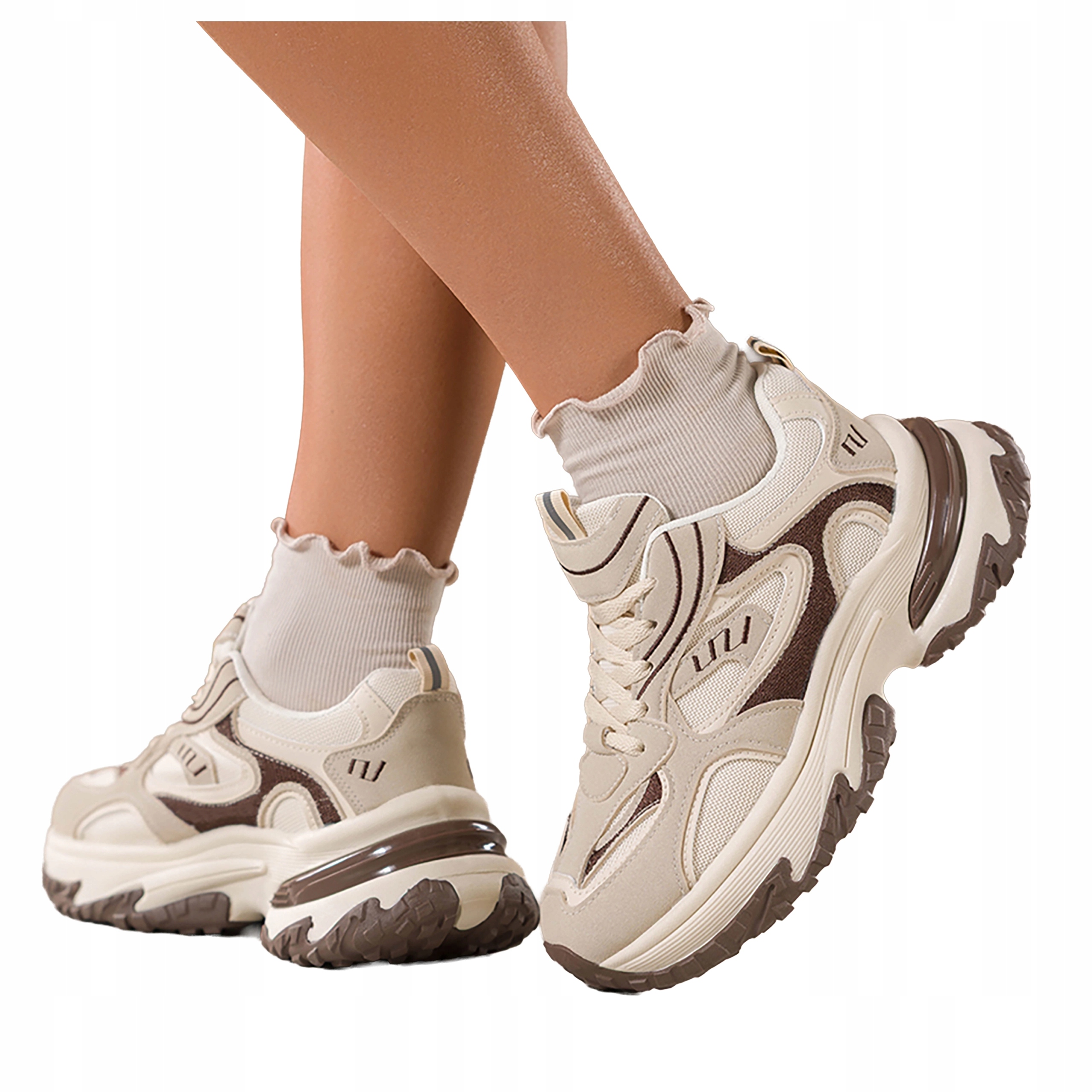 Béžové Tenisky Dámské Pohodlné Šněrovací Sportovní na platformě, velikost 40