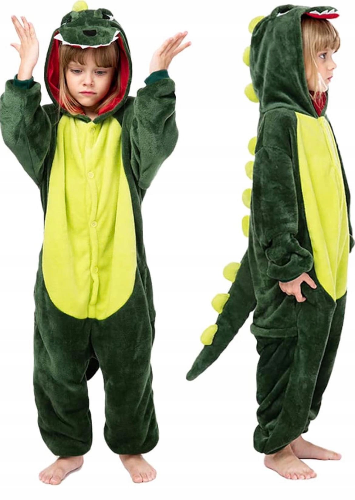 DINOZAUR PIŻAMA KIGURUMI DINO SMOK DZIECIĘCA DRES ONESIE 160-170 Kolor zielony
