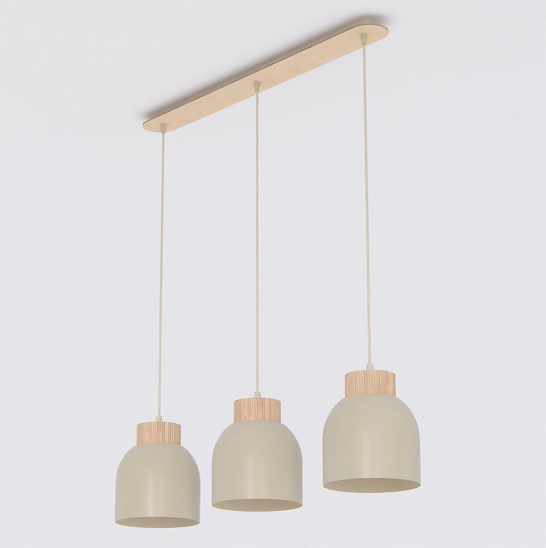 Závesná lampa Vigo Mokka 3-bodová béžovo-drevená E27