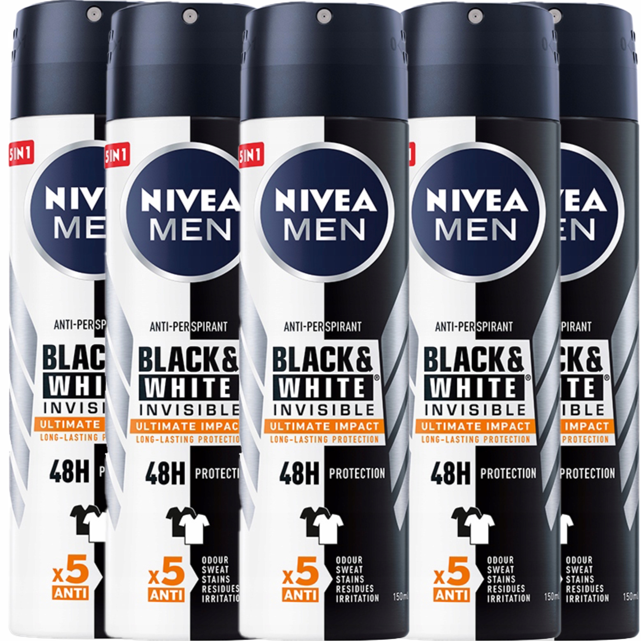 2x Nivea Men Antiperspirant B&w Ultimate 5*150 Ml