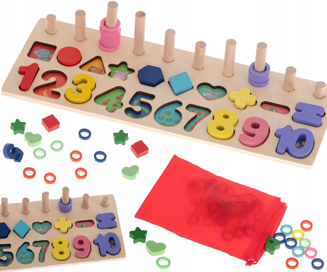 

Sorter liczydło drewniane cyfry montessori 3w1 XL