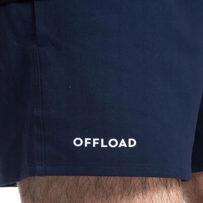 Spodenki do rugby R100 z kieszeniami Kolor dominujący odcienie niebieskiego