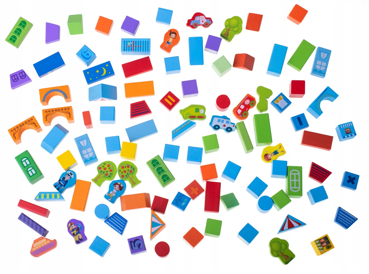 KLOCKI DREWNIANE Edukacyjne 100SZT Wiaderko Sorter Płeć chłopcy