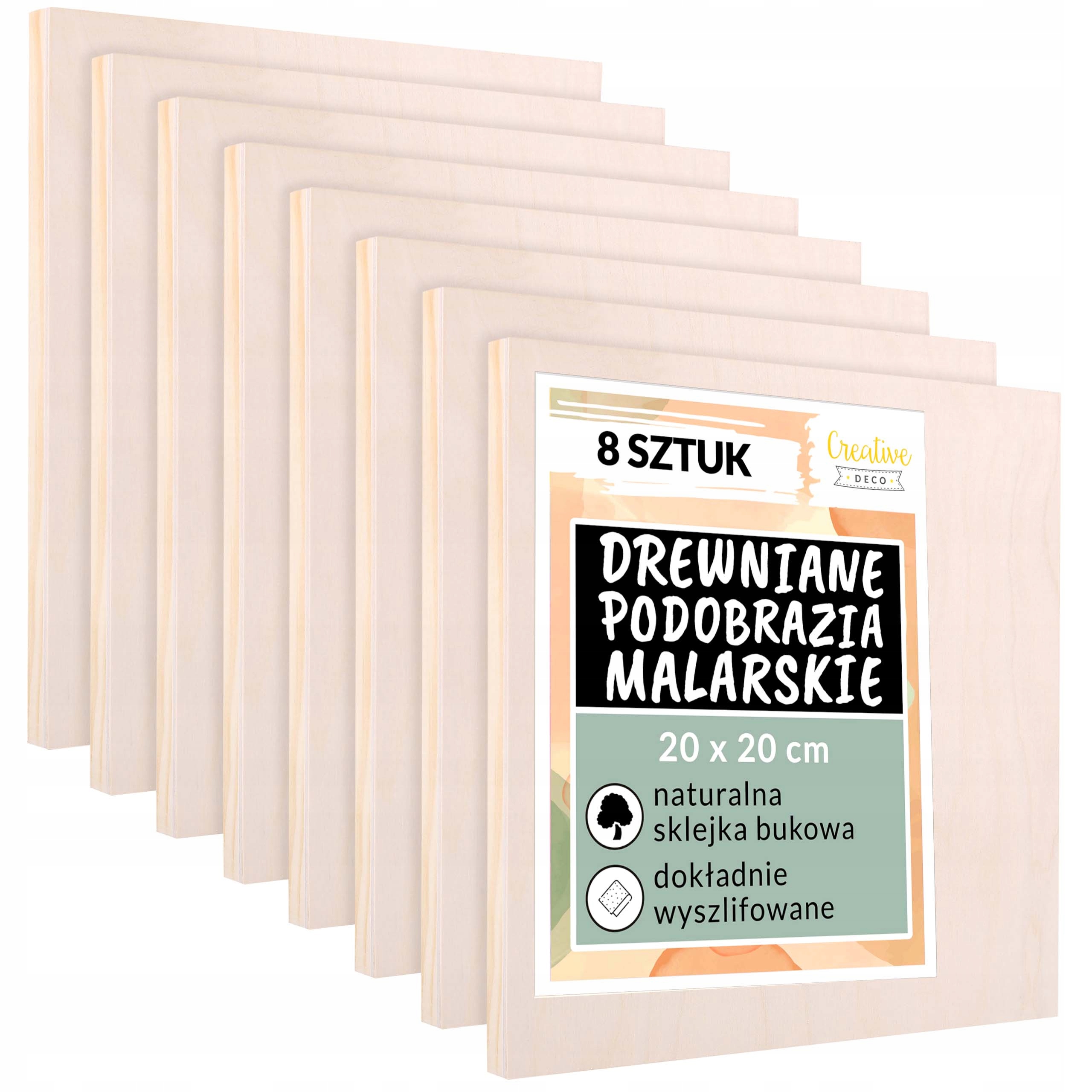Dřevěné podobrazy malířské plátno 20x20cm 8ks