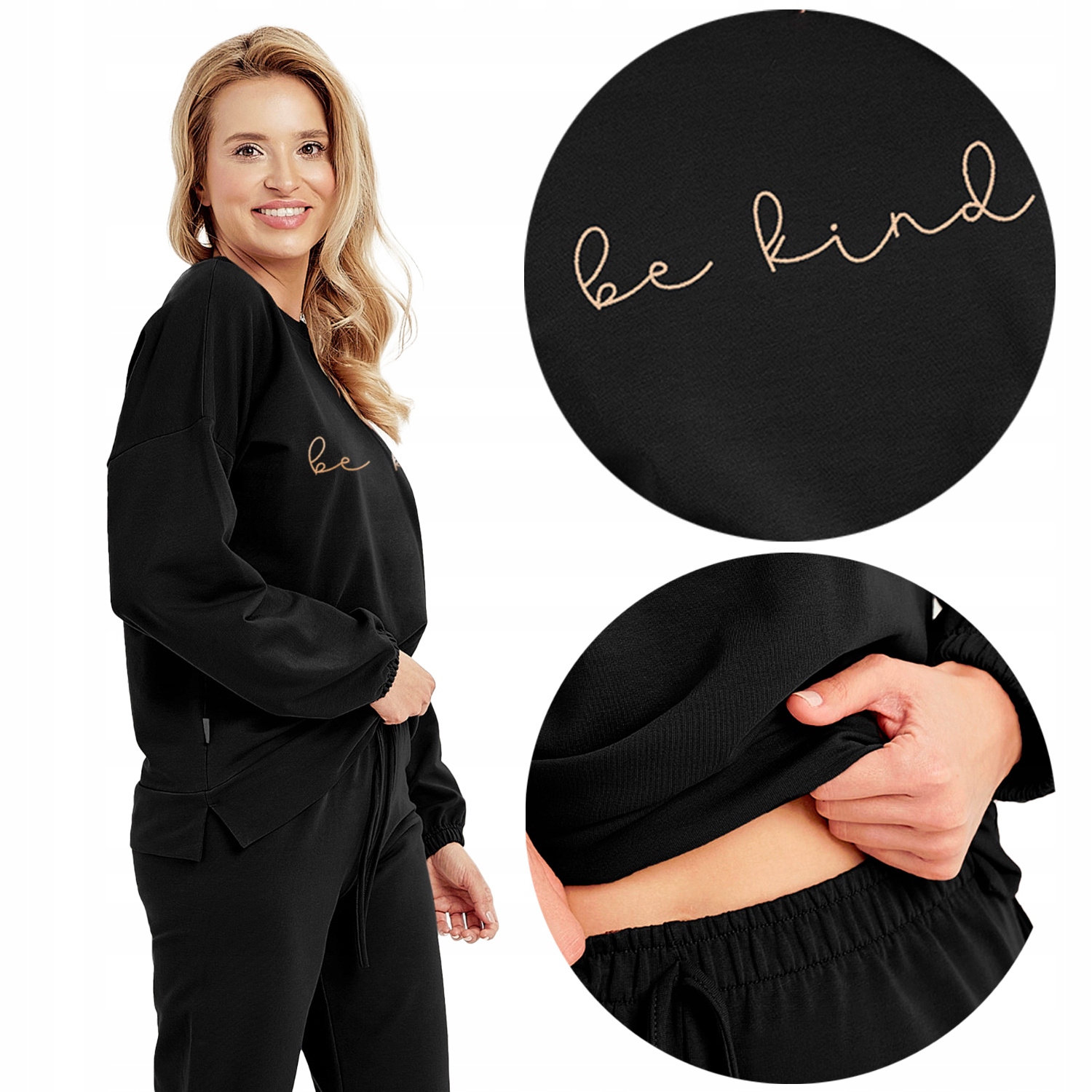 Pohodlný komplet Teplákovka Dámská Bavlna Volná Mikina Kalhoty Stahovací pásky 3004 M