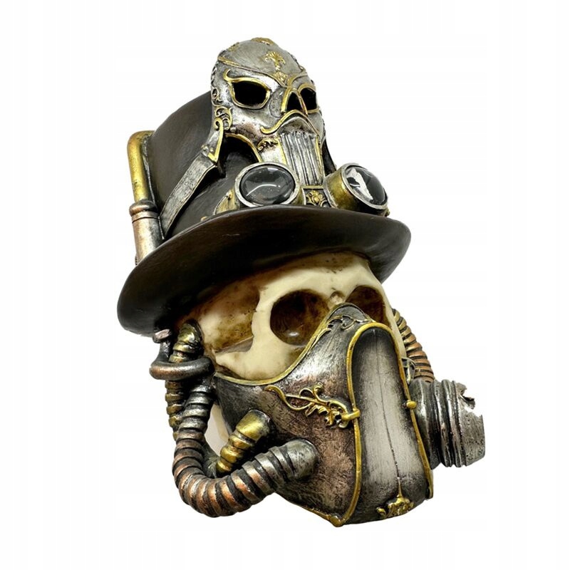 Lebka ve stylu steampunku s plynovou maskou a válcem – skull 17,5 cm