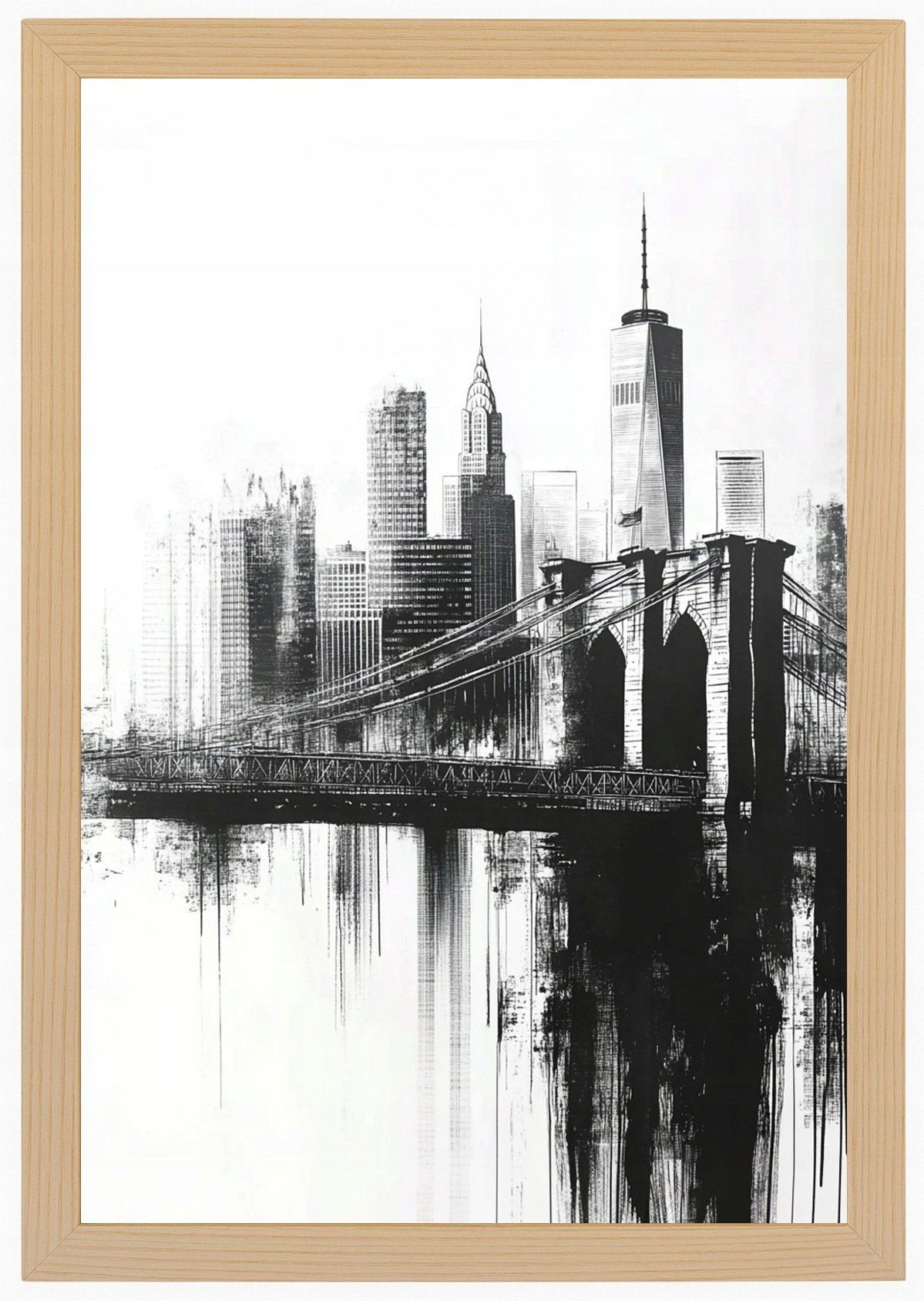 Plakát Rámeček Dřevěný, Náčrt Krajiny, New York, Manhattan, Panorama 40x60