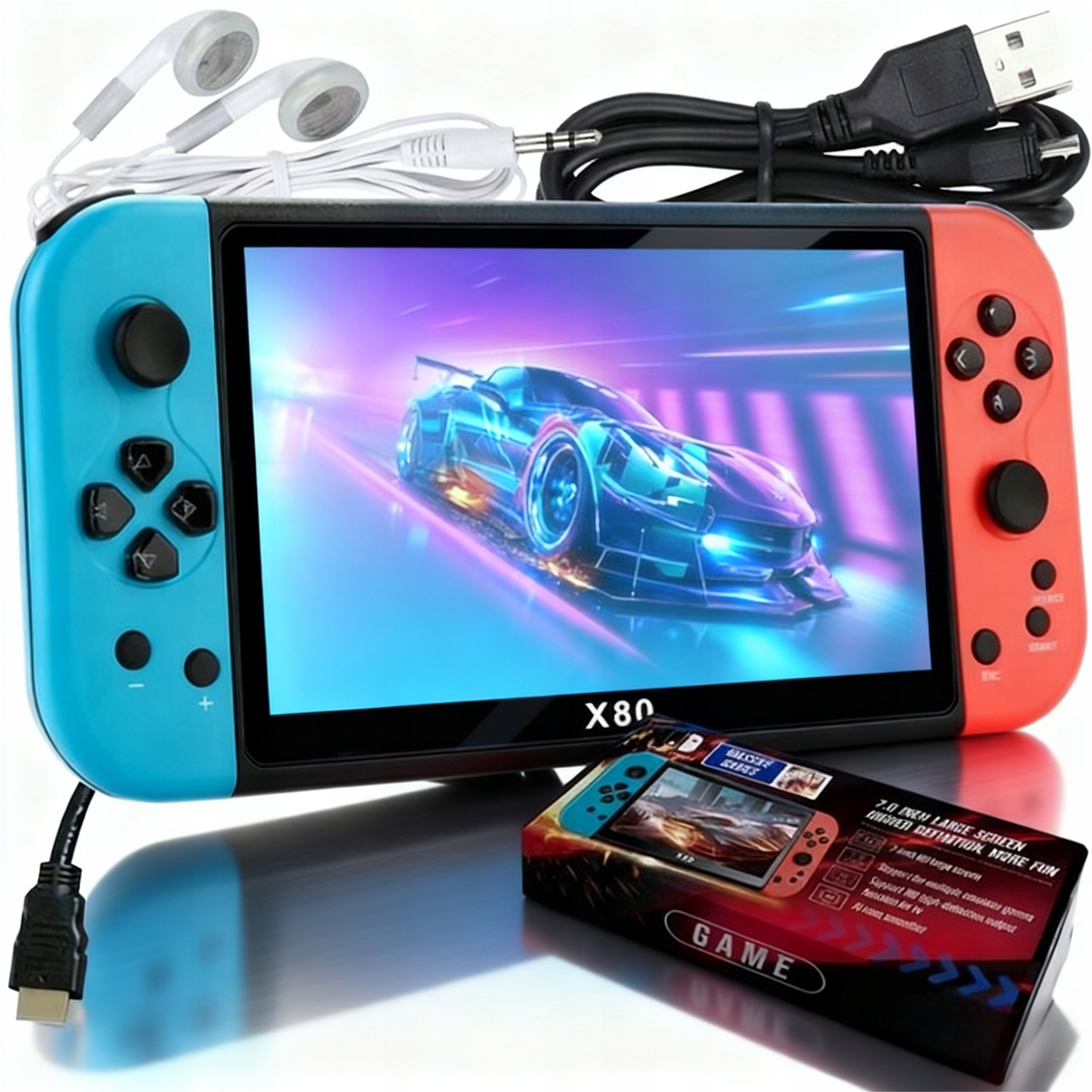 Přenosná Konzola X80 Pro 10 000 Retro Her, Mini Herní Konzola Pro Tv 16 Gb, 7"