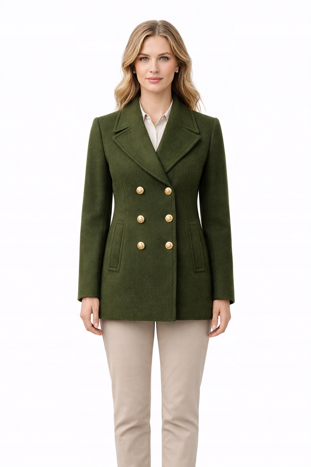 Klasický Dvouřadý Kabát S Klopami, Vlna S I3A