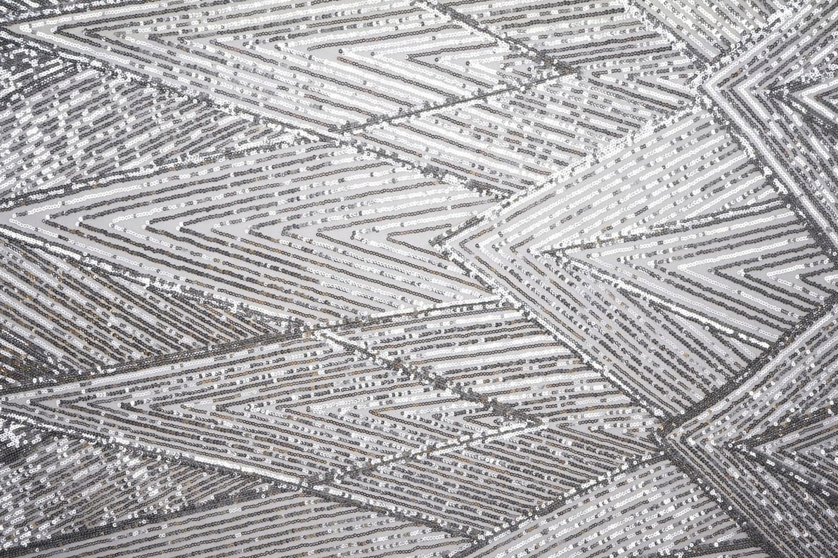 Látka S Flitry Vzor Trojúhelníky Na Síťce Stříbro