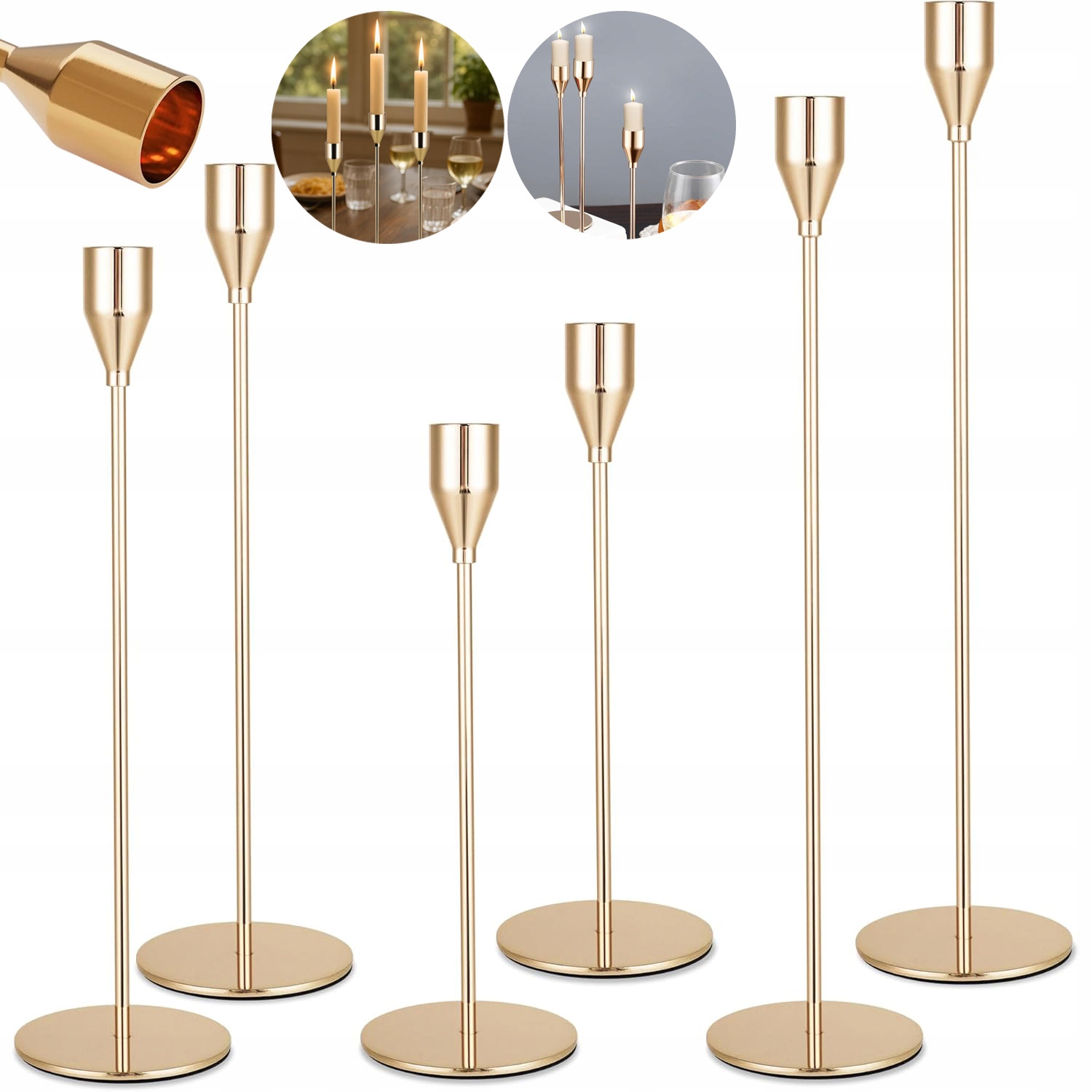 6 X Zlaté Kovové Svícny Glamour Dekorativní Stůl Sada Na Dárek