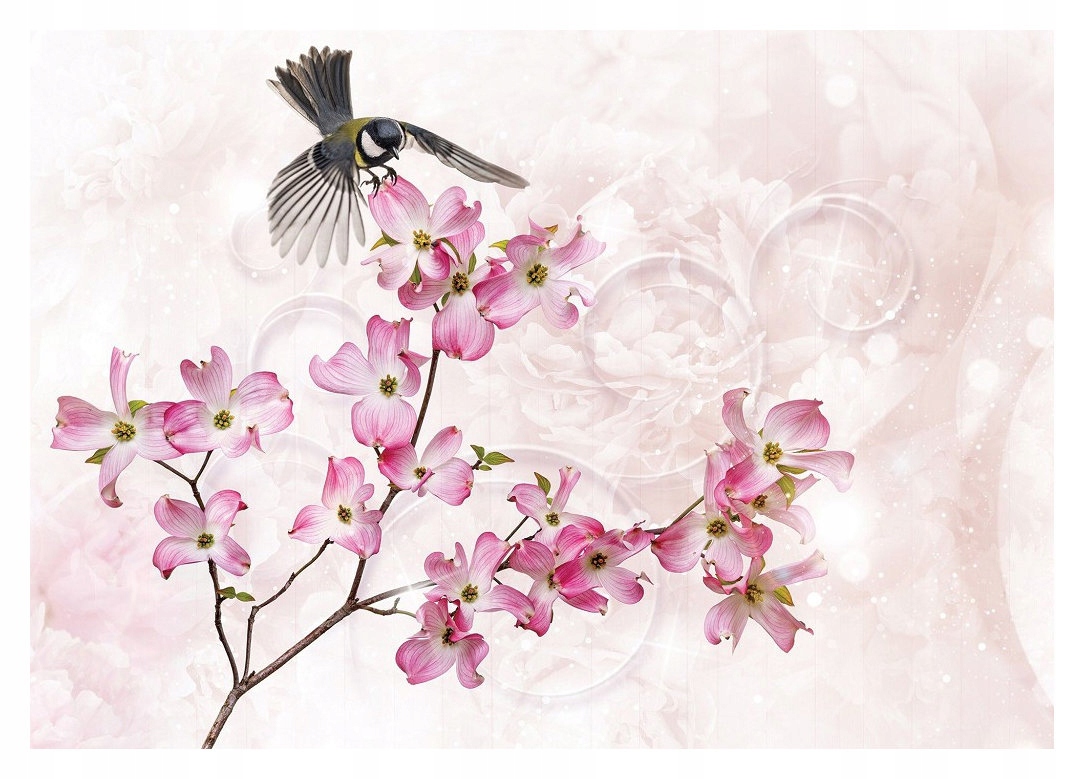 Fototapeta Jaro Květiny Pták Perspektiva Růžová Bílá 312x219 lepidlo