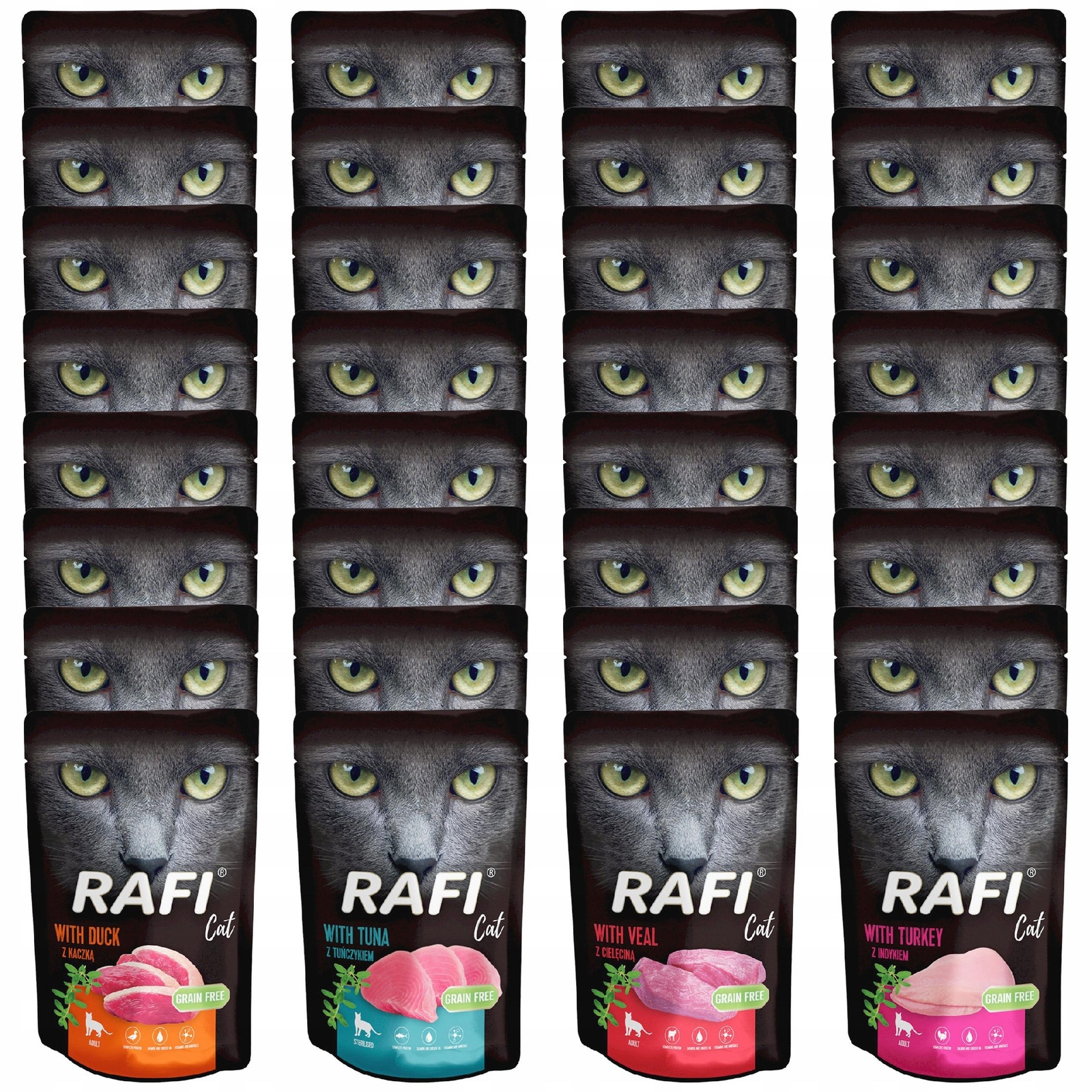 Rafi Cat Mokré krmivo pro kočky Dolina Noteci mix chutí 32 x 100 g bez obilovin