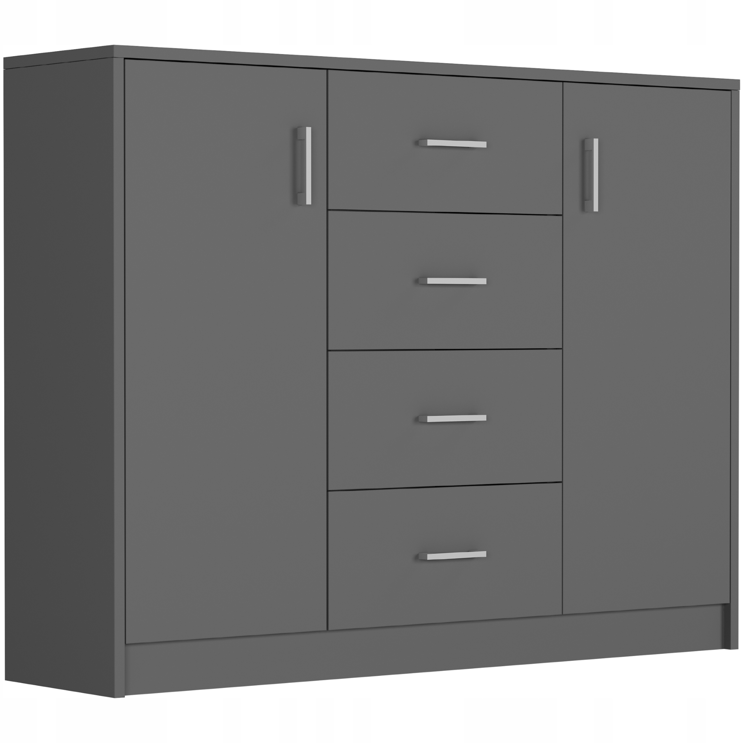 KOMODA 110CM SZAFKA 4 SZUFLADY 2 PÓŁKI Antracyt U1