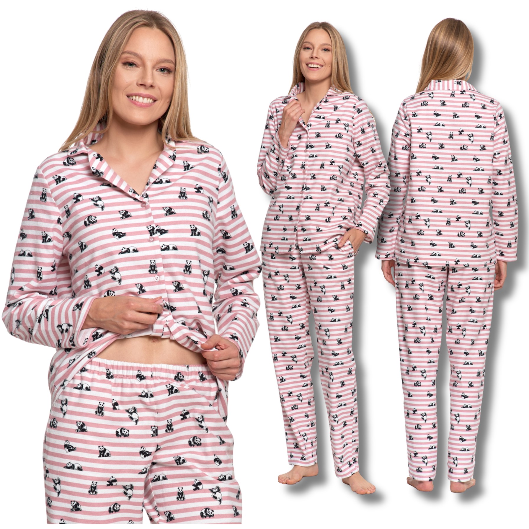 Roztomilé Dámské Dvoudílné Košilové Pyžamo S Motivem Pandy Moraj