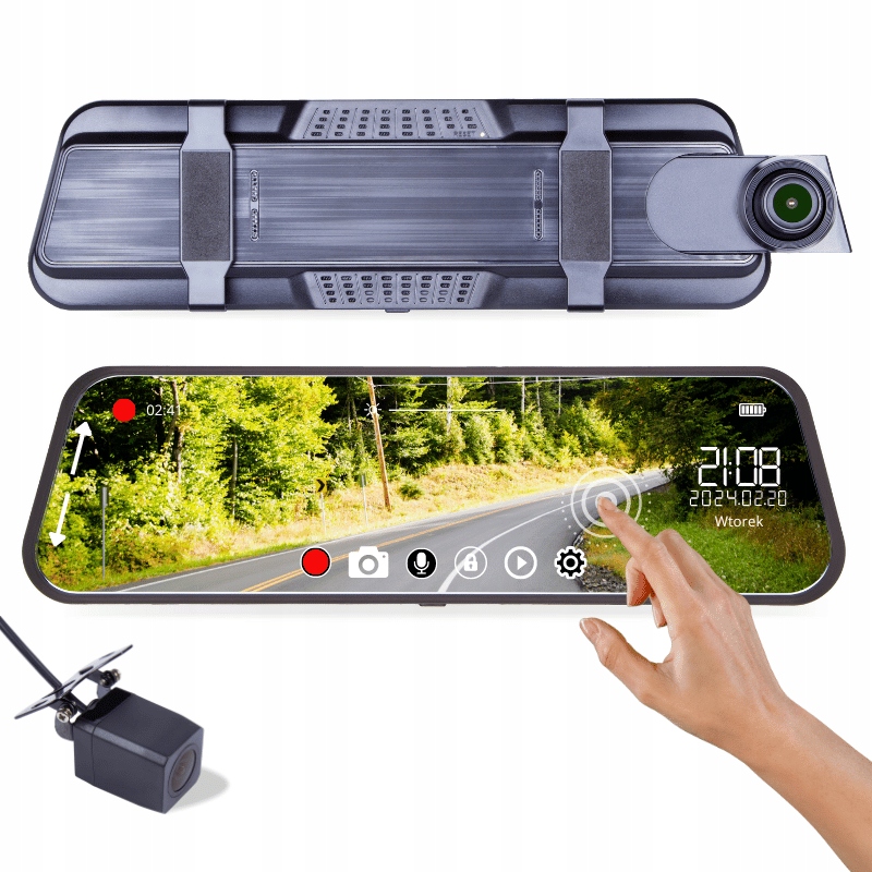 Couvací Kamera Videozáznamník Jízdy V Zrcátku Full Hd Dotykové Menu Pl